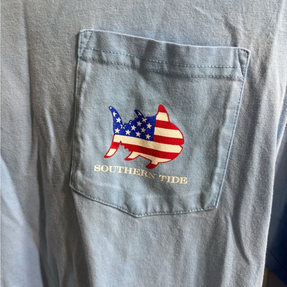 Southern Tide Light Blue Long Sleeve Tee with Flag Pocket - Picture 2 of 4